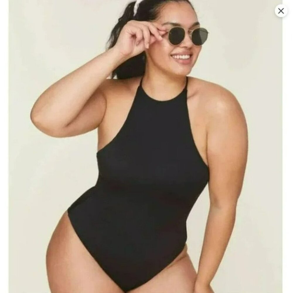 Andie Swim The Asbury Black High Neck Criss Cross One Piece Swimsuit‎ Large